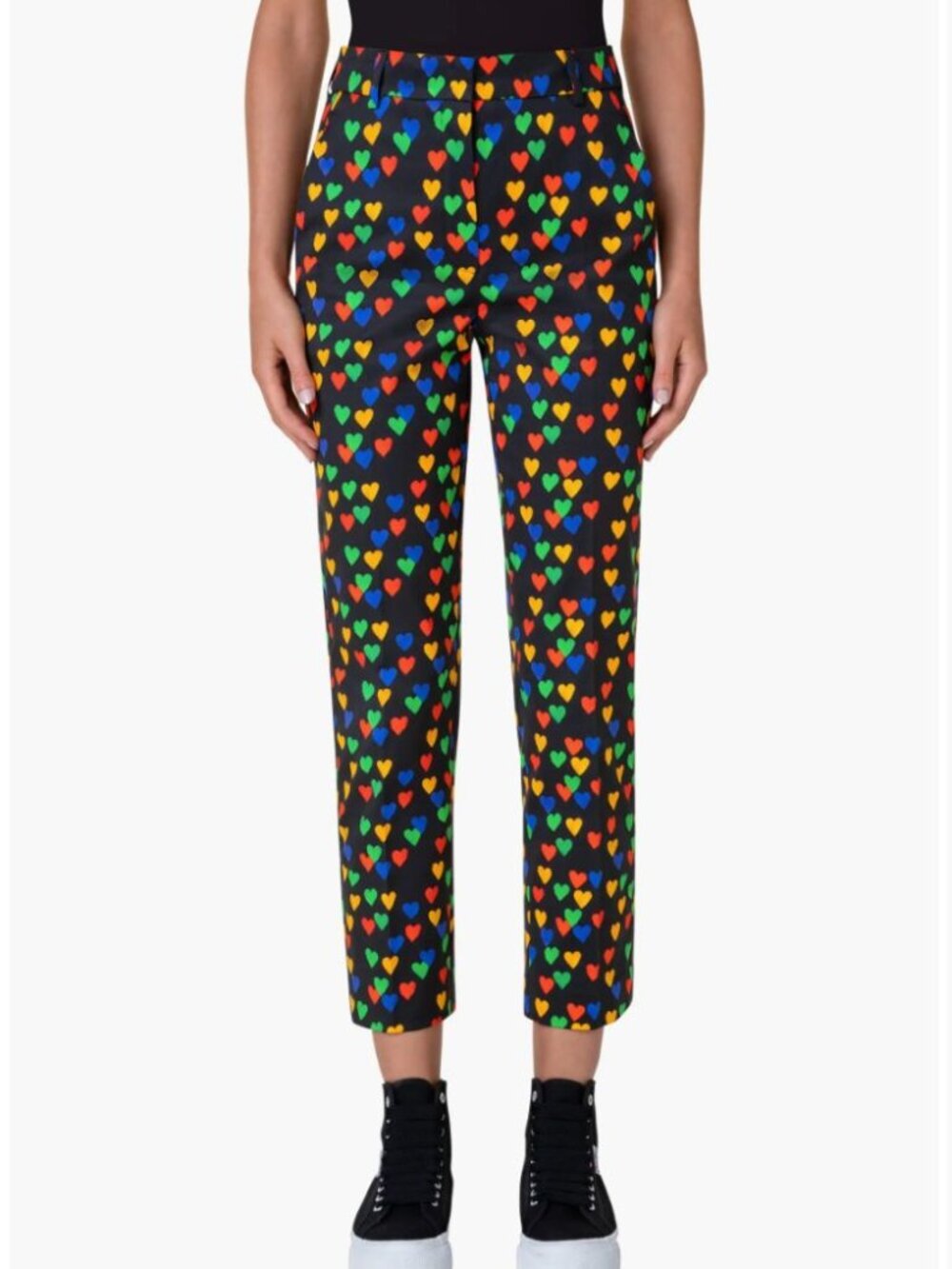 Akris Flavin Hearts Print Stretch Gabardine Pants Womens US 4 Black 100 Yrs
